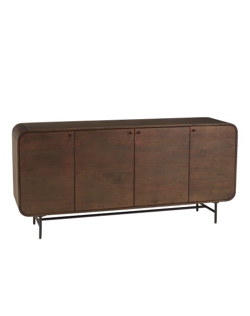 Buffet 4 portes Alix design bois foncé et métal noir - 170 x 40 x 80 cm