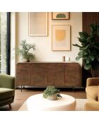 Buffet 4 portes Alix design bois foncé et métal noir - 170 x 40 x 80 cm