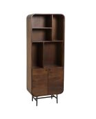 Bibliothèque 2 portes Alix design bois foncé et métal noir - 60 x 30 x 160 cm