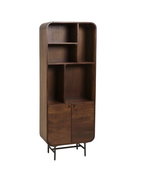 Bibliothèque 2 portes Alix design bois foncé et métal noir - 60 x 30 x 160 cm