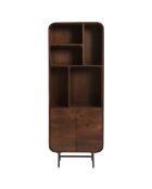 Bibliothèque 2 portes Alix design bois foncé et métal noir - 60 x 30 x 160 cm