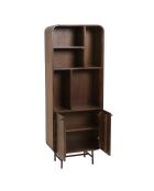 Bibliothèque 2 portes Alix design bois foncé et métal noir - 60 x 30 x 160 cm