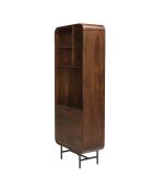 Bibliothèque 2 portes Alix design bois foncé et métal noir - 60 x 30 x 160 cm