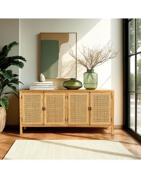 Buffet 4 portes en bois de mindi Amy naturel - 170 x 45 x 80 cm