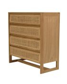 Cassettiera Amy Natural Mindi in legno con 4 cassetti, 90 x 41 x 93,5 cm