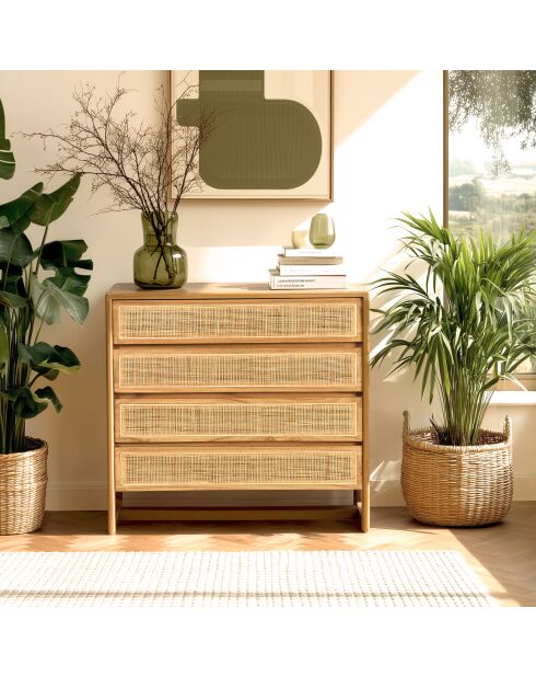 Commode 4 tiroirs en bois de mindi Amy naturel - 90 x 41 x 93.5 cm