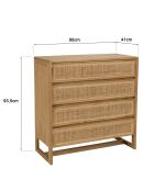 Cassettiera Amy Natural Mindi in legno con 4 cassetti, 90 x 41 x 93,5 cm