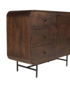 Buffet 1 porte 3 tiroirs Alix design bois foncé et métal noir - 100 x 40 x 80 cm