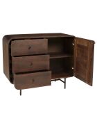 Buffet 1 porte 3 tiroirs Alix design bois foncé et métal noir - 100 x 40 x 80 cm