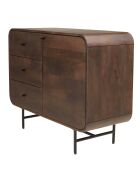Buffet 1 porte 3 tiroirs Alix design bois foncé et métal noir - 100 x 40 x 80 cm