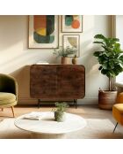 Buffet 1 porte 3 tiroirs Alix design bois foncé et métal noir - 100 x 40 x 80 cm