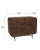 Buffet 1 porte 3 tiroirs Alix design bois foncé et métal noir - 100 x 40 x 80 cm