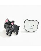 Set di 2 spille a forma di orso e cane - multicolore