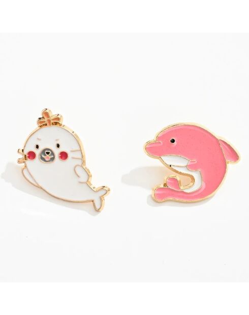 Lot de 2 pin's Phoque et Dauphin - Multicolore