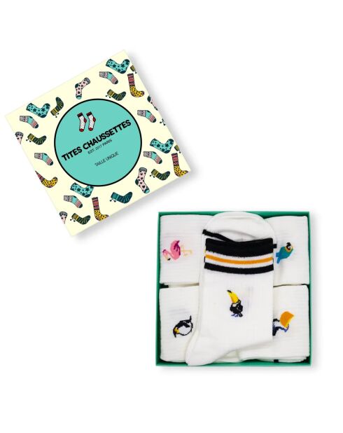 Lot de 5 Chaussettes Hautes Animaux Exotiques - Blanc