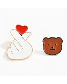Lot de 2 pin's Coeur et Ours - Multicolore