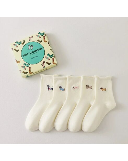 Lot de 5 Chaussettes Blanches Petit Chien & Chat - Blanc