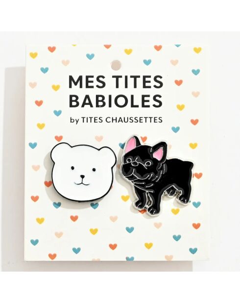 Lot de 2 pin's Ours et Chien - Multicolore