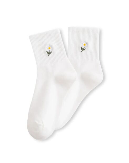 Chaussettes Hautes Fleurs - Blanc