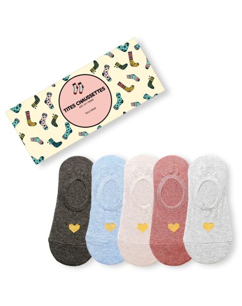 Unsichtbare Socken mit goldfarbenem Herz, mehrfarbig, 5 Stück