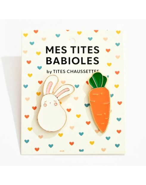 Lot de 2 pin's Lapin et Carotte - Multicolore
