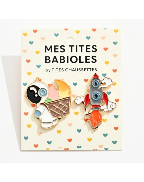 Lot de 2 pin's Fusée et Astronaute - Multicolore
