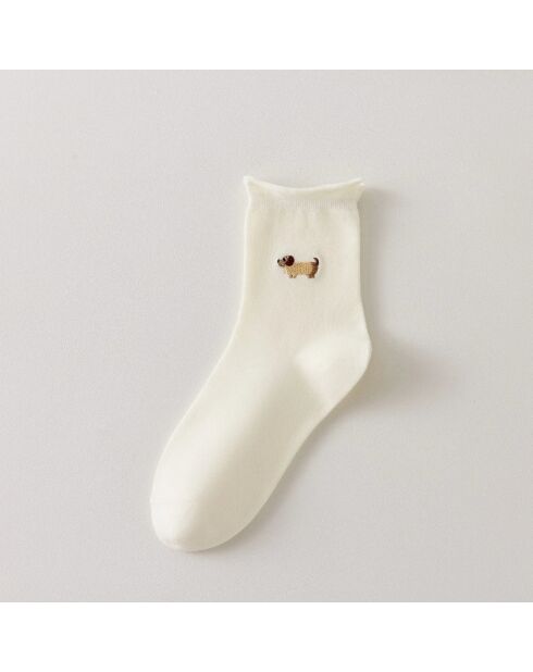 Chaussettes Blanches Petit Chien & Chat - Beige