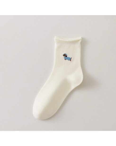 Chaussettes Blanches Petit Chien & Chat - Bleu