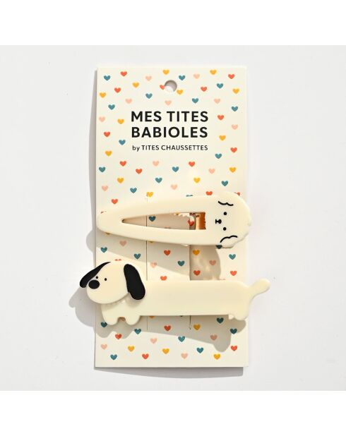 Lot de 2 barrettes chien - Blanc