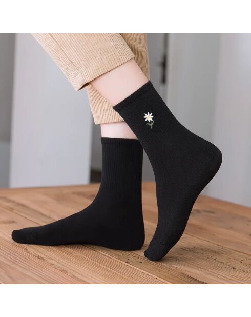 Chaussettes Hautes Fleurs - Noir
