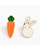 Lot de 2 pin's Lapin et Carotte - Multicolore
