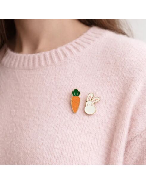 Lot de 2 pin's Lapin et Carotte - Multicolore