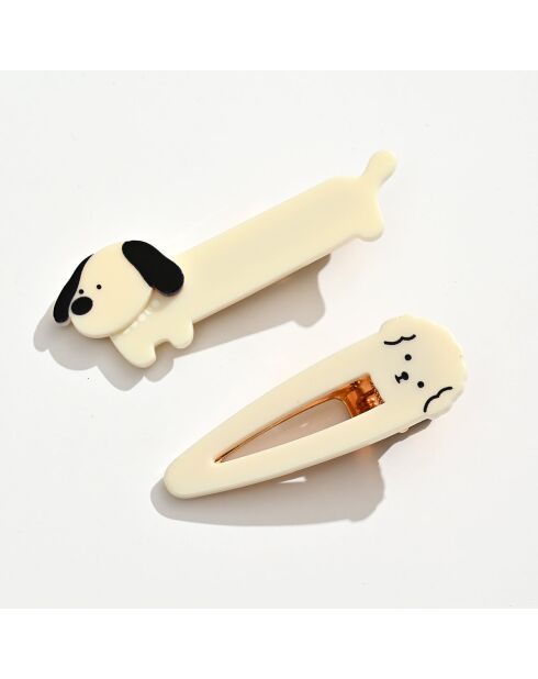 Lot de 2 barrettes chien - Blanc