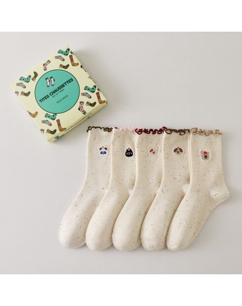 Set van 5 sokken Animal Heads & Ruffles - Beige