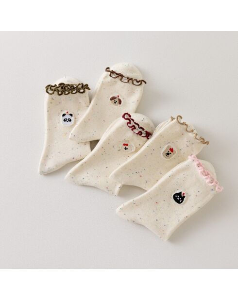 Lot de 5 Chaussettes Têtes Animaux & Volants - Beige