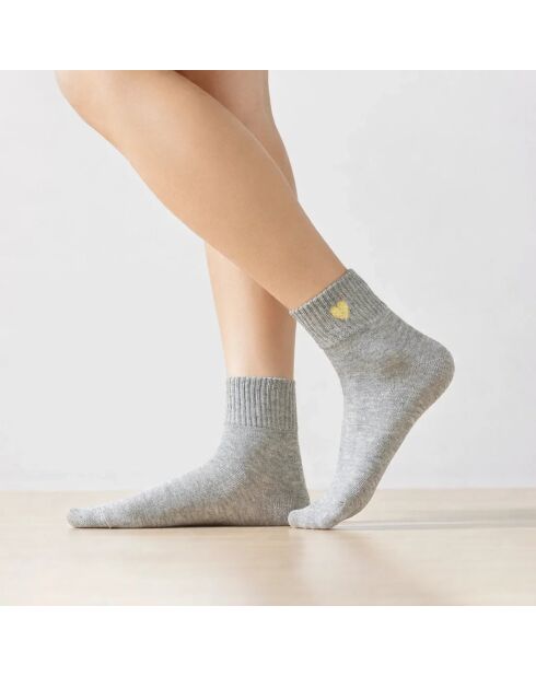 Chaussettes Hautes Coeur Doré - Gris Clair