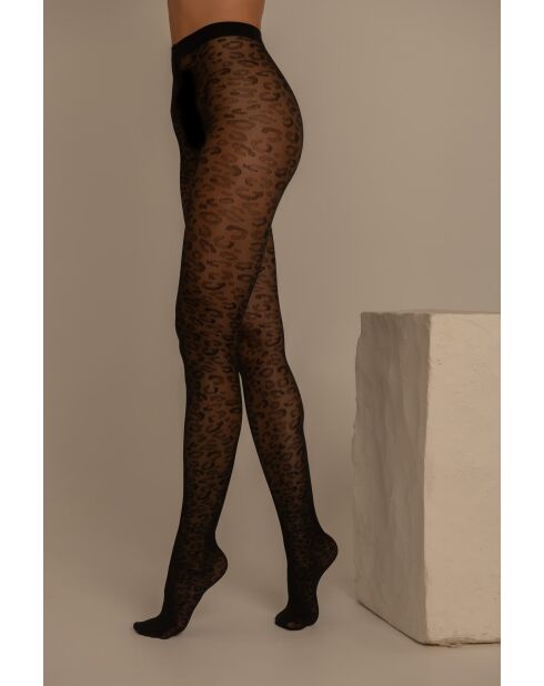 Set aus 2 schwarzen Leoparden-Strumpfhosen