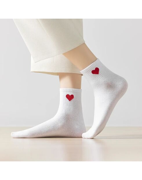 Calzini al ginocchio Heart Side - Bianco/Rosso
