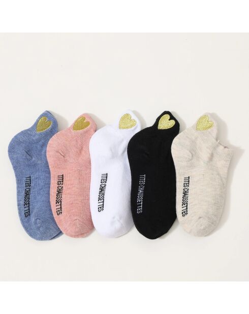 Lot de 5 Chaussettes Languette Coeur Doré Enfants - Multicolore