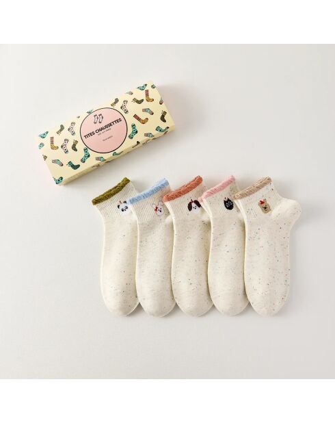 Lot de 5 Chaussettes Basses Têtes Animaux - Blanc