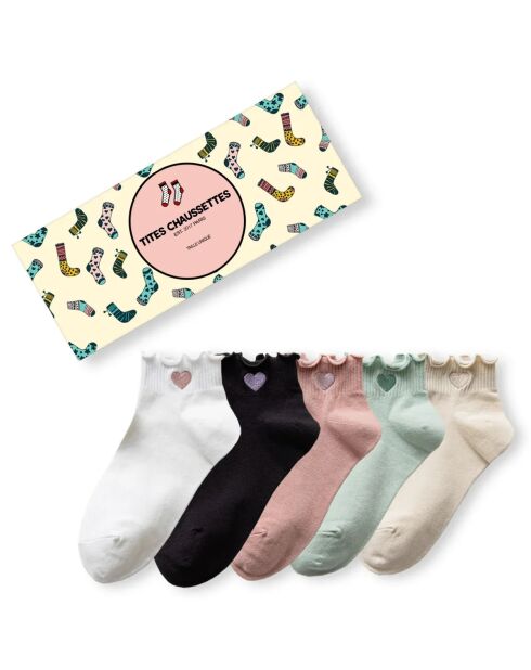 Lot de 5 Chaussettes Mi-Haute Coeur Tendre & Volant - Multicolore