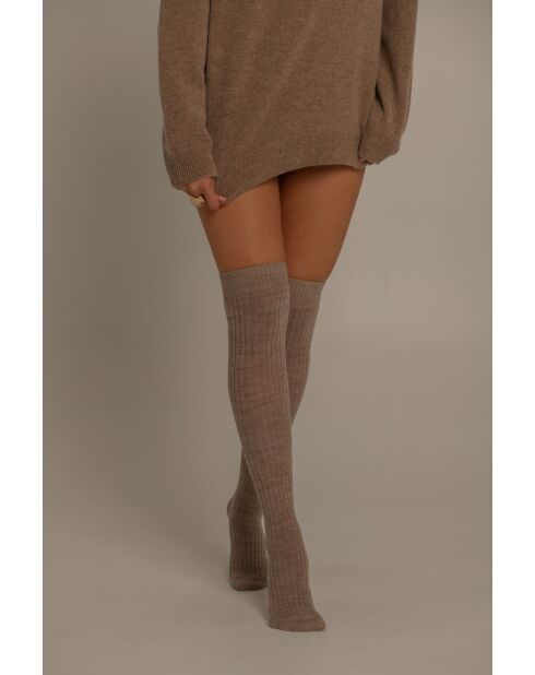 Leggings in lana di alpaca color cammello