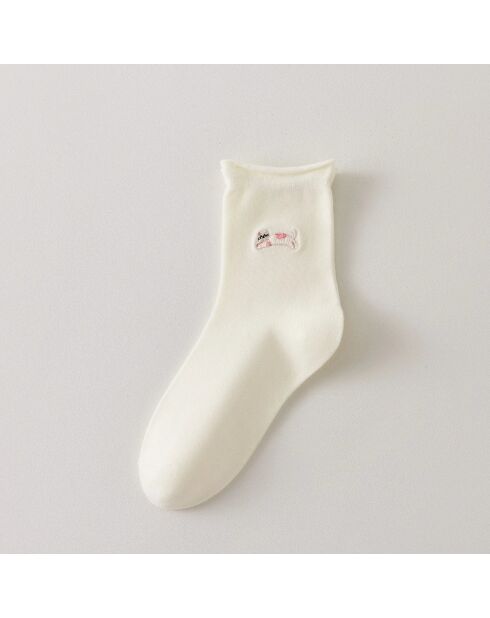 Chaussettes Blanches Petit Chien & Chat - Rose