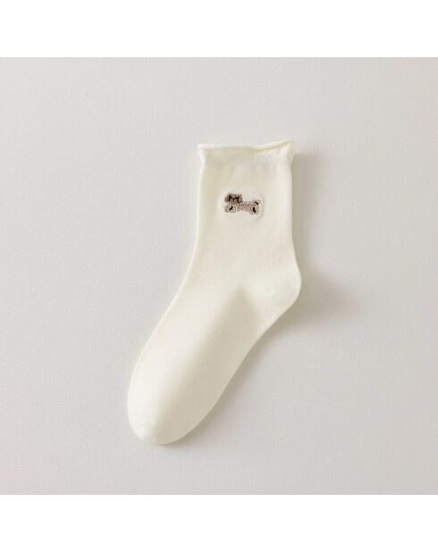 Chaussettes Blanches Petit Chien & Chat - Marron
