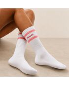 Chaussettes Hautes Blanches à Message - Blanc/Rose