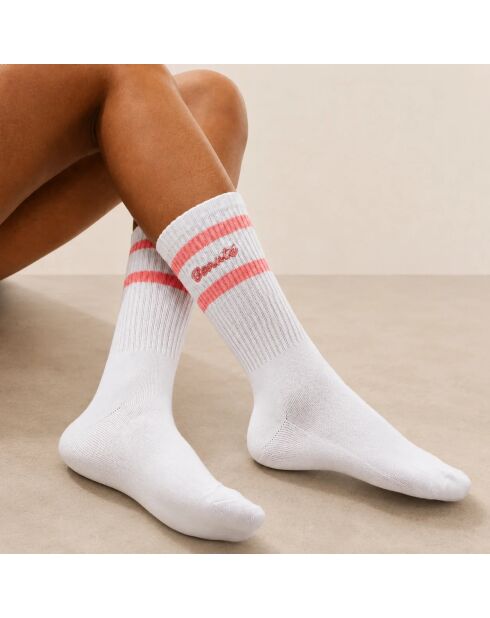 Chaussettes Hautes Blanches à Message - Blanc/Rose