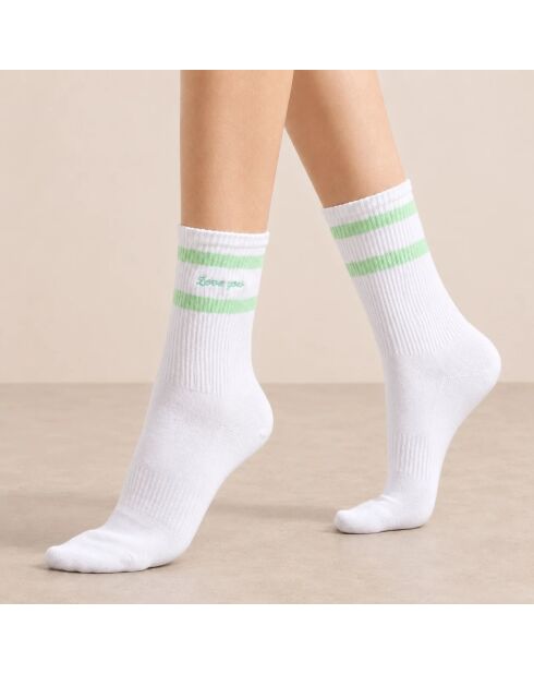 Chaussettes Hautes Blanches à Message - Blanc/Vert