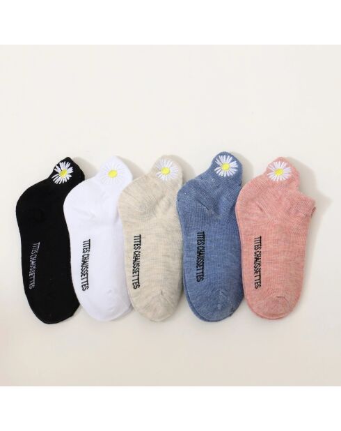 Lot de 5 Chaussettes Languette Fleur Enfants - Multicolore