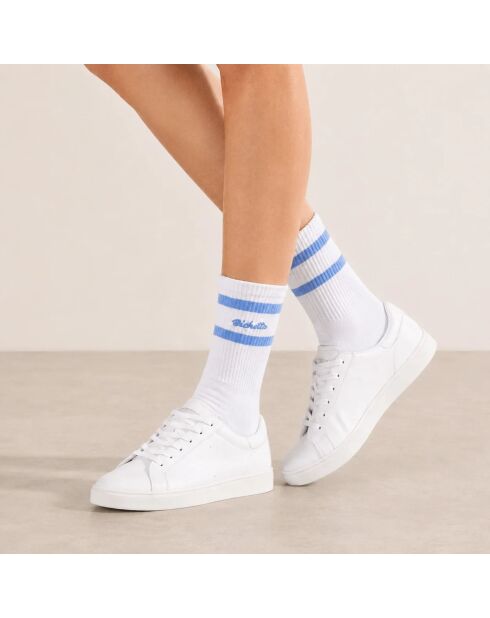 Chaussettes Hautes Blanches à Message - Blanc/Bleu