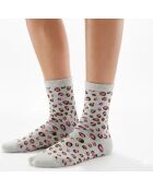 Chaussettes Hautes Coeur Léopard & Lurex - Blanc